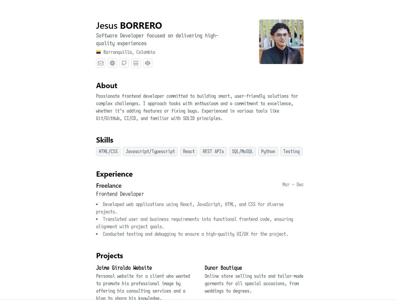 Screenshot of Minimal JSON Resume